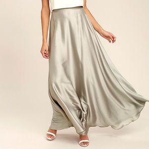 Light Grey Satin Maxi Skirt